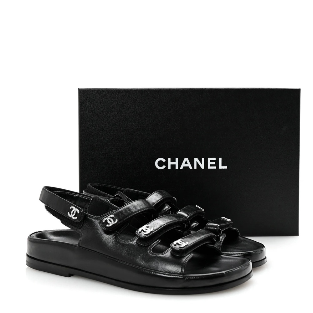 CHANEL DAD SANDAL WITH CRYSTAL ACCENTS